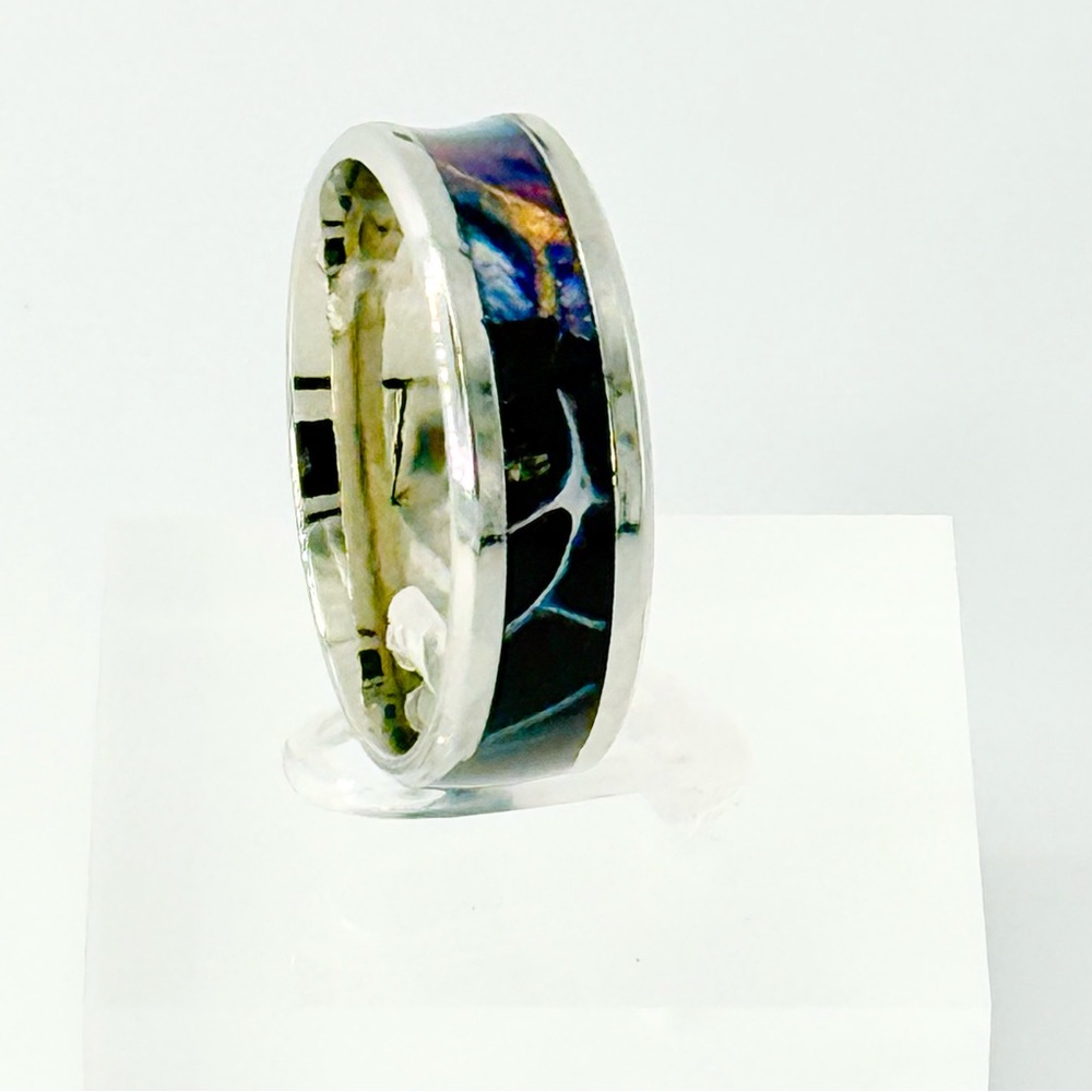 Silver Ring with Blue and Black Inlay size 13 #004